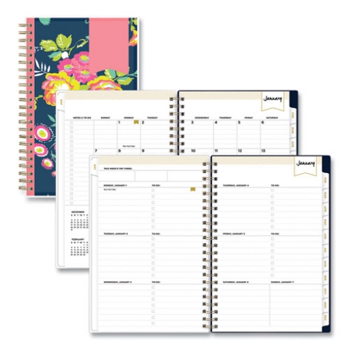 Picture of Day Designer Peyton Create-Your-Own Cover Weekly/Monthly Planner, Floral Artwork, 8 x 5, Navy Cover, 12-Month (Jan-Dec): 2024