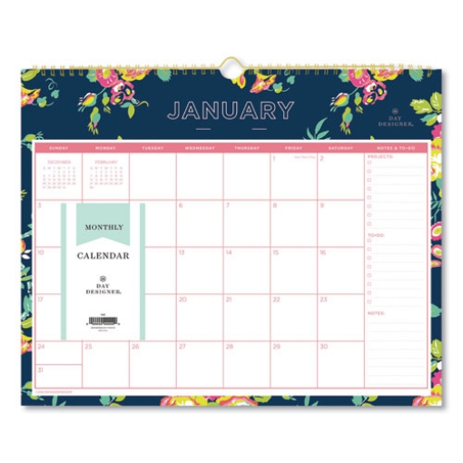 Picture of Day Designer Peyton Wall Calendar, Peyton Floral Artwork, 15 x 12, White/Navy Sheets, 12-Month (Jan to Dec): 2024