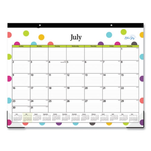 Picture of Teacher Dots Academic Desk Pad, 22 x 17, Black Binding, Clear Corners, 12-Month (July to June): 2023 to 2024