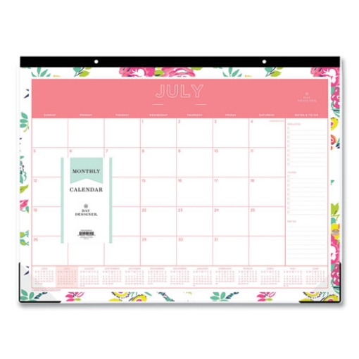 Picture of Day Designer Peyton Academic Desk Pad, Floral Artwork, 22 x 17, Black Binding, Clear Corners, 12-Month (July-June): 2023-2024