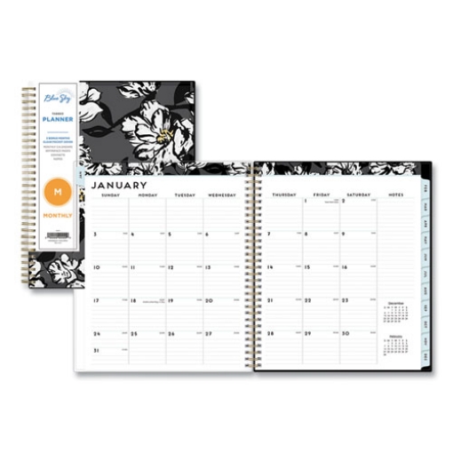 Picture of Baccara Dark Monthly Planner, Baccara Dark Floral Artwork, 10 x 8, Gray/Black/Gold Cover, 12-Month (Jan to Dec): 2024