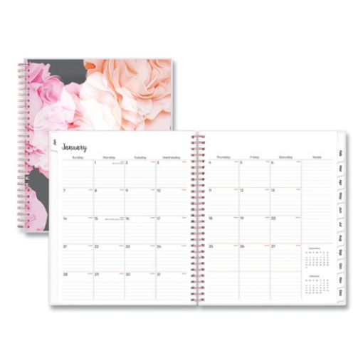 Picture of Joselyn Monthly Wirebound Planner, Joselyn Floral Artwork, 10 x 8, Pink/Peach/Black Cover, 12-Month (Jan to Dec): 2024