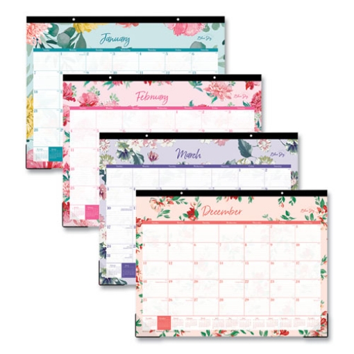 Picture of Reflections Desk Pad Calendar, Floral Artwork, 22 x 17, Assorted Sheet Colors, Black Headband, 12-Month (Jan to Dec), 2024