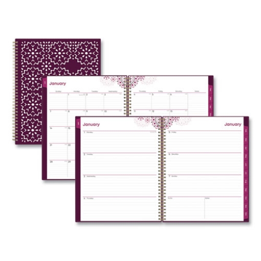 Picture of Gili Weekly/Monthly Planner, Gili Jewel Tone Artwork, 11 x 8.5, Plum Cover, 12-Month (Jan to Dec): 2024