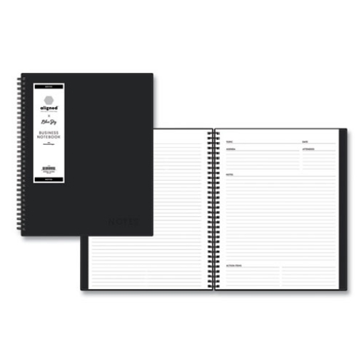 Picture of Aligned Business Notebook, 1-Subject, Meeting-Minutes/Notes Format with Narrow Rule, Black Cover, (78) 11 x 8.5 Sheets