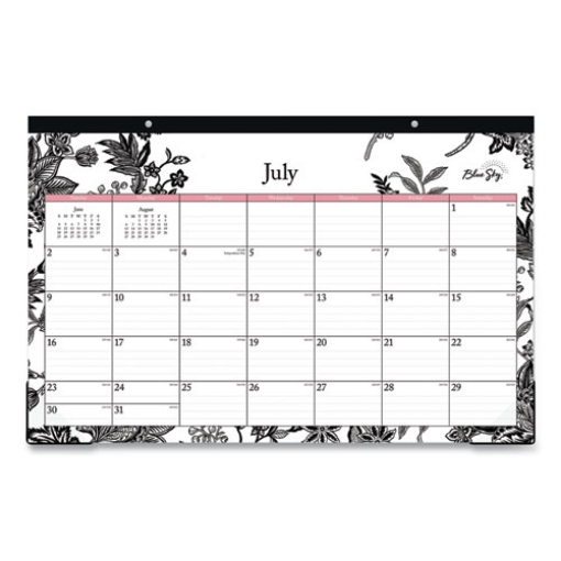 Picture of Analeis Academic Year Desk Pad Calendar, Floral Artwork, 17 x 11, White/Black/Pink Sheets, 12-Month (July to June): 2023-2024