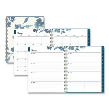Picture of Bakah Blue Weekly/Monthly Planner, Bakah Blue Floral Artwork, 11 x 8.5, Blue/White Cover, 12-Month (Jan to Dec): 2024