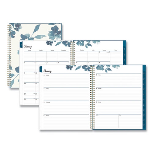 Picture of Bakah Blue Weekly/Monthly Planner, Bakah Blue Floral Artwork, 11 x 8.5, Blue/White Cover, 12-Month (Jan to Dec): 2024