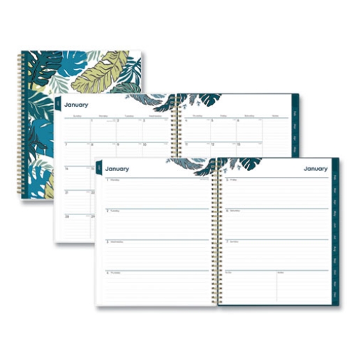 Picture of Grenada Create-Your-Own Cover Weekly/Monthly Planner, Jungle Leaf Artwork, 11 x 8.5, Green/Blue Cover, 12-Month(Jan-Dec):2024