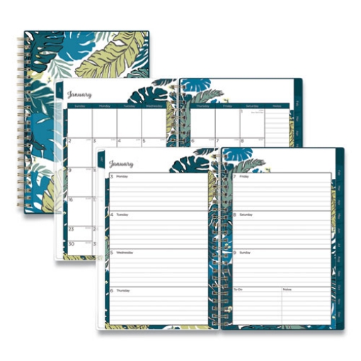 Picture of Grenada Create-Your-Own Cover Weekly/Monthly Planner, Jungle Leaf Artwork, 8 x 5, Green/Blue Cover, 12-Month (Jan-Dec): 2024