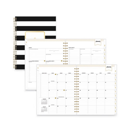 Picture of Day Designer Daily/Monthly Frosted Planner, Rugby Stripe Artwork, 10 x 8, Black/White Cover, 12-Month (July-June): 2023-2024