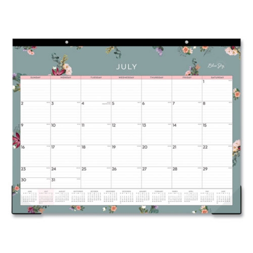 Picture of Greta Academic Year Desk Pad Calendar, Floral Artwork, 22 x 17, Green/White/Pink Sheets, 12-Month (July to June): 2023-2024