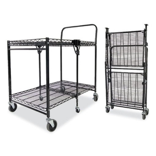 Picture of Stowaway Folding Carts, Metal, 2 Shelves, 250 lb Capacity, 35" x 37.25" x 22", Black