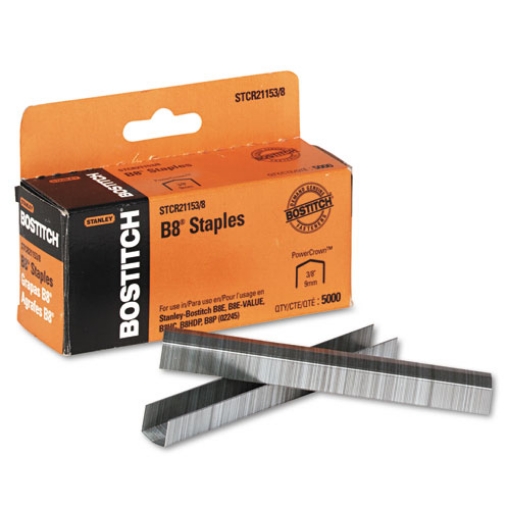 Picture of B8 Powercrown Premium Staples, 0.38" Leg, 0.5" Crown, Steel, 5,000/box