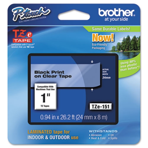 Picture of Tze Standard Adhesive Laminated Labeling Tape, 0.94" X 26.2 Ft, Black On Clear