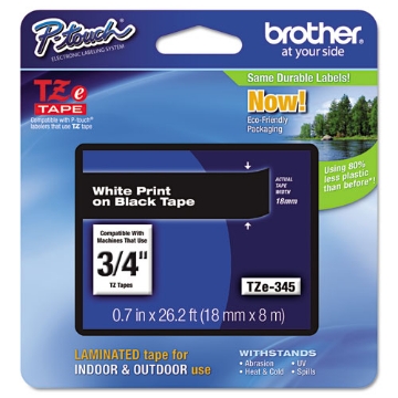 Picture of Tze Standard Adhesive Laminated Labeling Tape, 0.7" X 26.2 Ft, White On Black