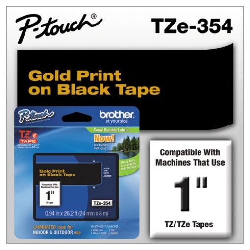 Picture of Tze Standard Adhesive Laminated Labeling Tape, 0.94" X 26.2 Ft, Gold On Black