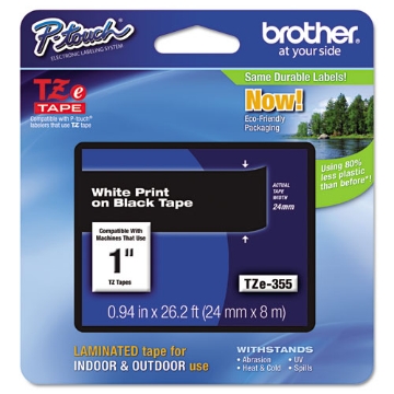 Picture of Tze Standard Adhesive Laminated Labeling Tape, 0.94" X 26.2 Ft, White On Black