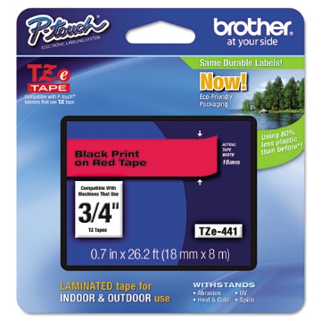 Picture of Tze Standard Adhesive Laminated Labeling Tape, 0.7" X 26.2 Ft, Black On Red