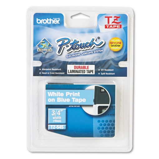 Picture of Tze Standard Adhesive Laminated Labeling Tape, 0.7" X 26.2 Ft, White On Blue