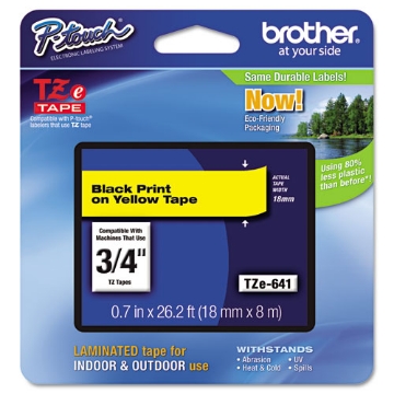 Picture of Tze Standard Adhesive Laminated Labeling Tape, 0.7" X 26.2 Ft, Black On Yellow