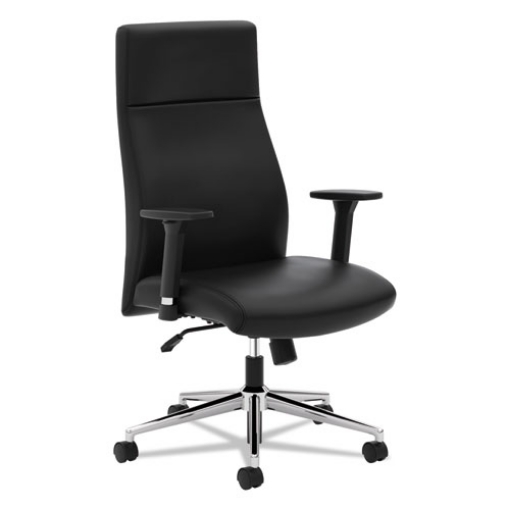 Picture of Define Executive High-Back Leather Chair, Supports 250 Lb, 17" To 21" Seat Height, Black Seat/back, Polished Chrome Base