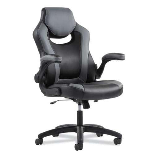 Picture of 9-One-One High-Back Racing Style Chair With Flip-Up Arms, Supports Up To 225 Lb, Black Seat, Gray Back, Black Base