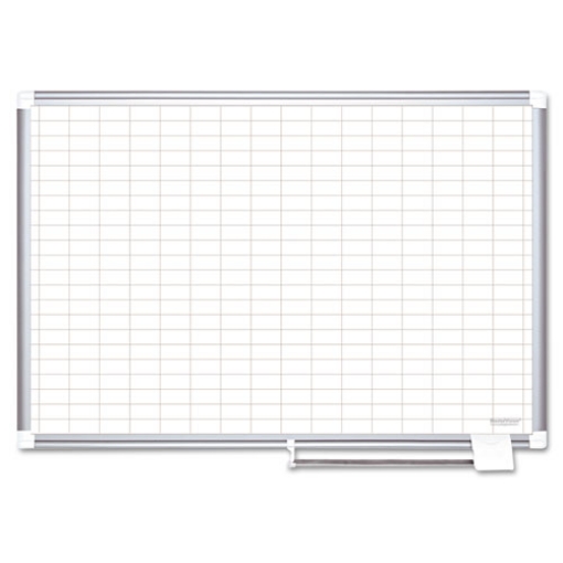 Picture of Gridded Magnetic Porcelain Dry Erase Planning Board, 1 x 2 Grid, 72 x 48, White Surface, Silver Aluminum Frame