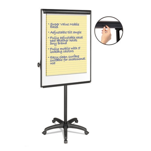 Picture of Silver Easy Clean Dry Erase Mobile Presentation Easel, 44" to 75.25" High