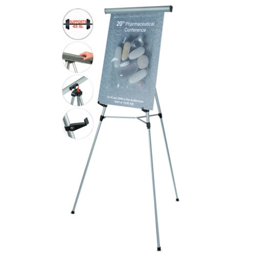 Picture of Telescoping Tripod Display Easel, Adjusts 35" To 64" High, Metal, Silver