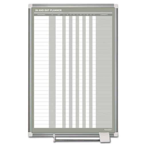 Picture of in-out magnetic dry erase board, 24 x 36, white surface, silver aluminum frame