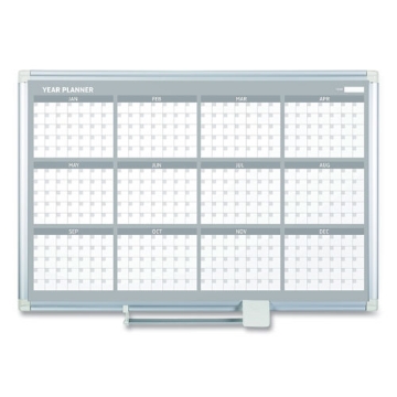Picture of Magnetic Dry Erase Calendar Board, 12-Month, 36 x 24, White Surface, Silver Aluminum Frame