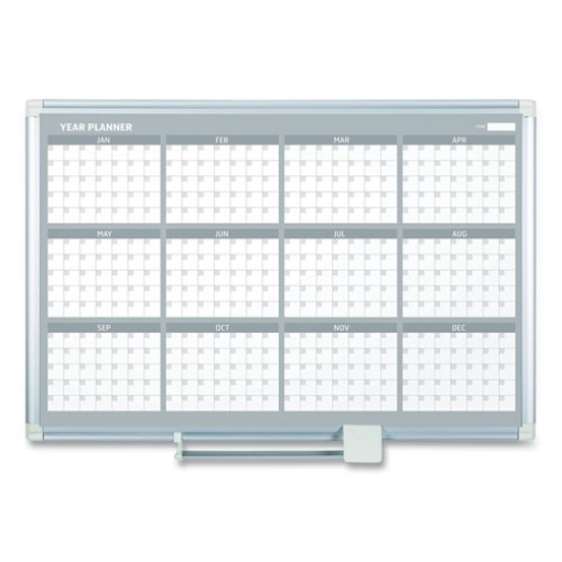 Picture of Magnetic Dry Erase Calendar Board, 12-Month, 36 x 24, White Surface, Silver Aluminum Frame