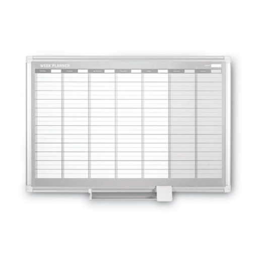 Picture of magnetic dry erase calendar board, weekly calendar, 36 x 24, white surface, silver aluminum frame