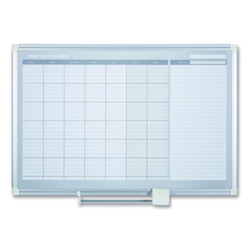 Picture of magnetic dry erase calendar board, one month, 36 x 24, white surface, silver aluminum frame