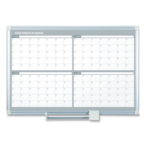 Picture of magnetic dry erase calendar board, four month, 48 x 36, white surface, silver aluminum frame