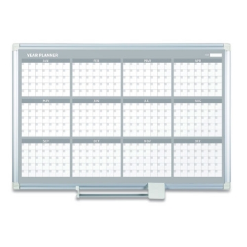Picture of Magnetic Dry Erase Calendar Board, 12-Month, 48 x 36, White Surface, Silver Aluminum Frame