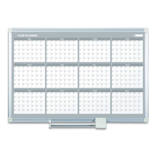 Picture of Magnetic Dry Erase Calendar Board, 12-Month, 48 x 36, White Surface, Silver Aluminum Frame