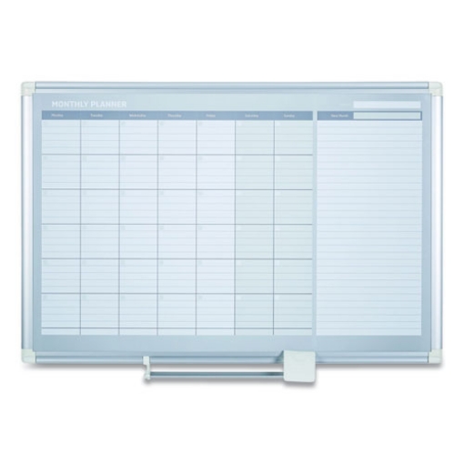 Picture of magnetic dry erase calendar board, one month, 48 x 36, white surface, silver aluminum frame