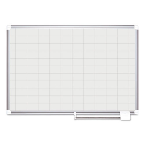 Picture of Gridded Magnetic Steel Dry Erase Planning Board, 2 x 3 Grid, 48 x 36, White Surface, Silver Aluminum Frame