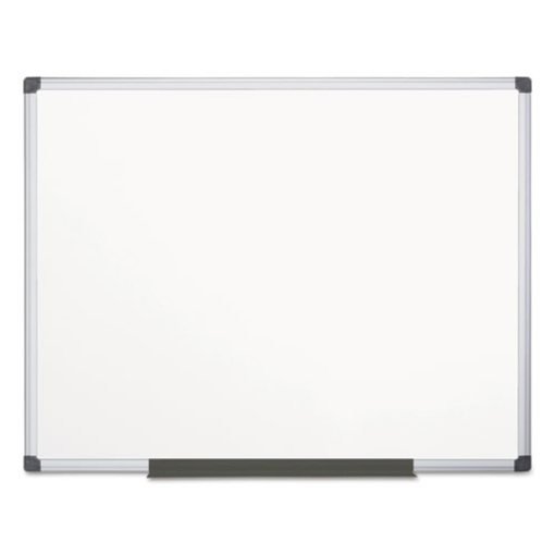 Picture of value lacquered steel magnetic dry erase board, 72 x 48, white surface, silver aluminum frame