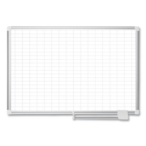 Picture of Gridded Magnetic Steel Dry Erase Planning Board, 1 x 2 Grid, 72 x 48, White Surface, Silver Aluminum Frame