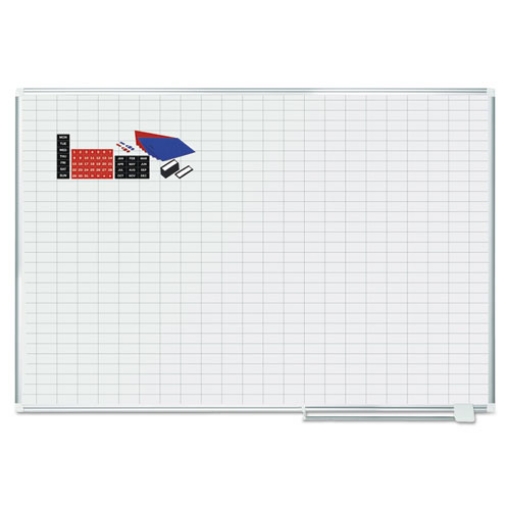 Picture of Gridded Magnetic Steel Dry Erase Planning Board with Accessories, 1 x 2 Grid, 72 x 48, White Surface, Silver Aluminum Frame