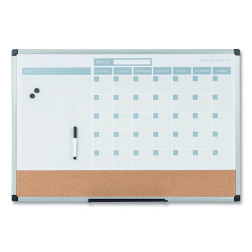 Picture of 3-in-1 Planner Board, 24 x 18, Tan/White/Blue Surface, Silver Aluminum Frame