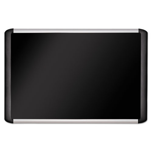 Picture of soft-touch bulletin board, 36 x 24, black fabric surface, aluminum/black aluminum frame