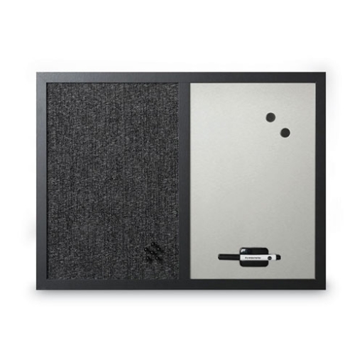 Picture of Designer Combo Fabric Bulletin/Dry Erase Board, 24 x 18, Charcoal/Gray Surface, Black MDF Wood Frame