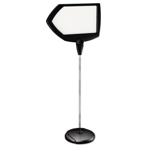 Picture of floor stand sign holder, arrow, 25 x 17, 63" high, white surface, black steel frame