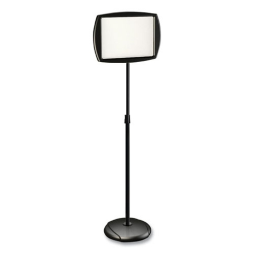 Picture of floor stand sign holder, rectangle, 15 x 11, 66" high, white surface, black steel frame