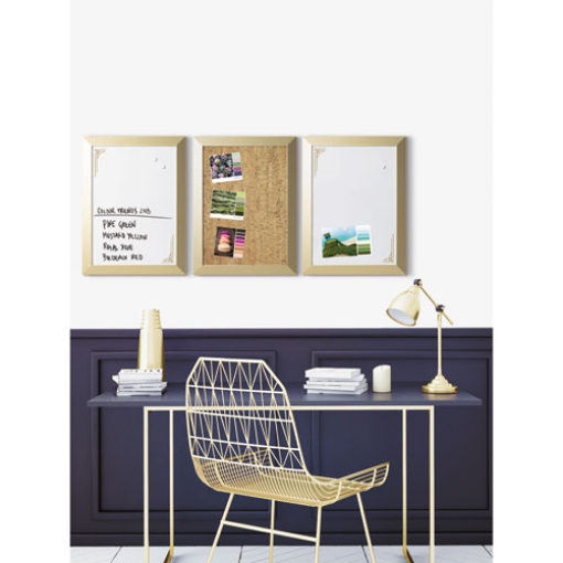 Picture of Positive Flow Metallic Gold Message Board Set, (1) Bulletin, (2) Magnetic Dry Erase, 18 x 24, Gold Frames