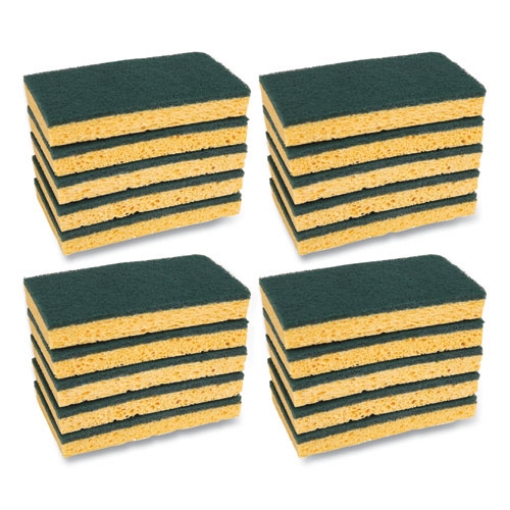 Picture of Scrubbing Sponge, Medium Duty, 3.6 X 6.1, 0.75" Thick, Yellow/green, Individually Wrapped, 20/carton